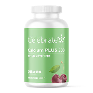 Image of Celebrate's calcium citrate chewable tablets in cherry tart flavor in a 90 count bottle
