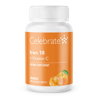 Celebrate Iron 18 + Vitamin C Orange 30-count chewable tablets