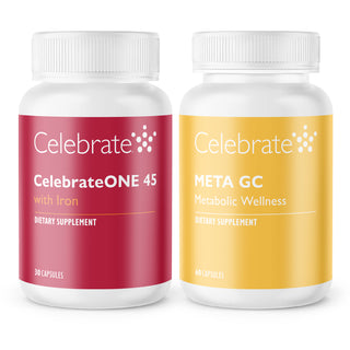 Two bottles of Celebrate dietary supplements on a white background