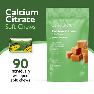Celebrate Calcium Citrate Soft Chews packaging with a green background