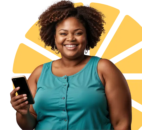 Smiling lady on her mobile device